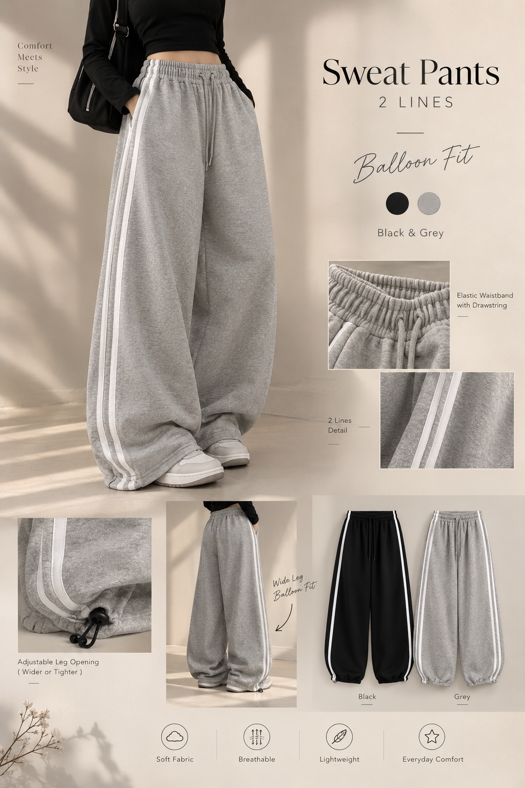 Sweat pants 2 lines